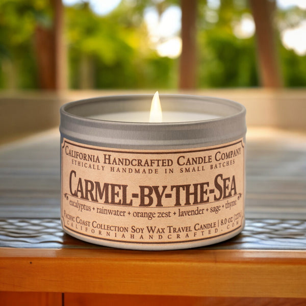 Carmel-by-the-Sea Scented Soy Wax Travel Candle | Eucalyptus + Rainwater + Orange Zest + Lavender + Sage + Thyme