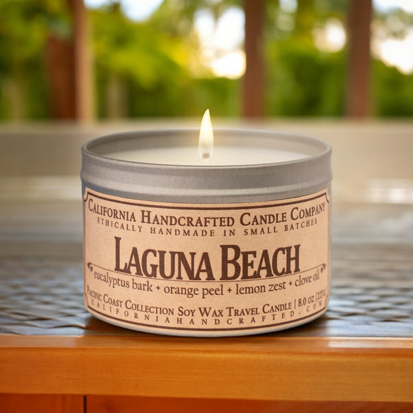 Laguna Beach Scented Soy Wax Travel Candle | Eucalyptus Bark + Orange Peel + Lemon Zest + Clove Oil
