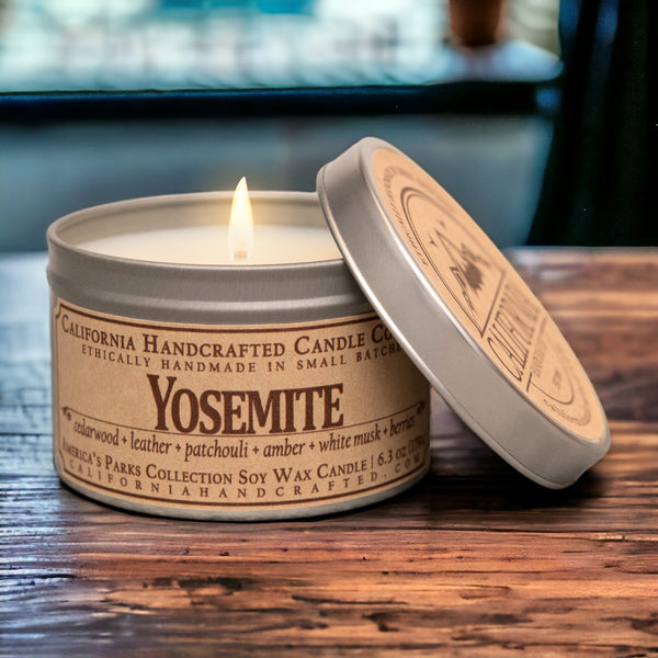 Yosemite National Park Scented Soy Wax Travel Candle | Cedarwood + Leather + Patchouli + Amber + White Musk + Berries