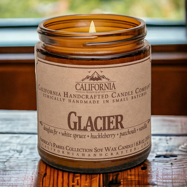 Glacier National Park Scented Soy Wax Jar Candle | Cedarwood + Amber + Sandalwood + Rose + Wild Violet + Clove