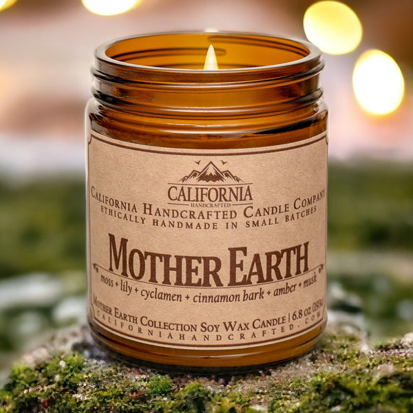 Mother Earth Scented Soy Wax Jar Candle | Moss + Lily + Cyclamen + Cinnamon Bark + Amber + Musk