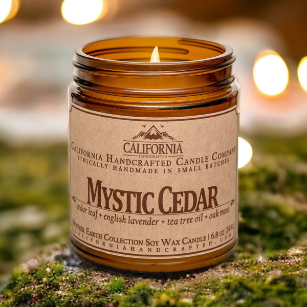 Mystic Cedar Scented Soy Wax Jar Candle | Cedar Leaf + English Lavender + Tea Tree Oil + Oak Moss