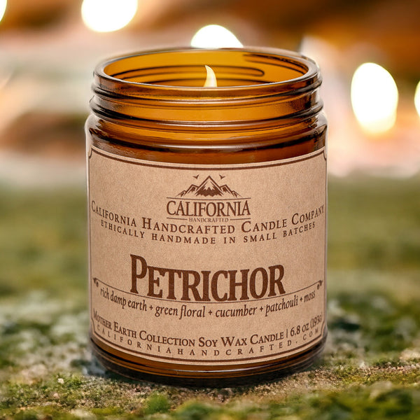 Petrichor Scented Soy Wax Jar Candle | Rich Damp Earth + Green Floral + Cucumber + Patchouli + Moss