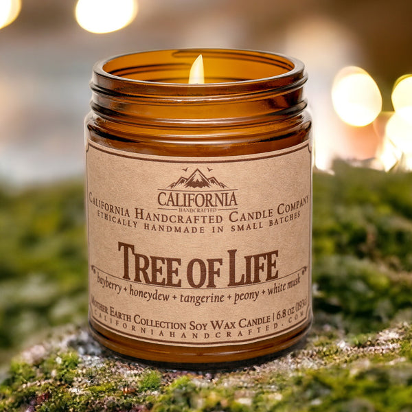 Tree of Life Scented Soy Wax Jar Candle | Bayberry + Honeydew + Tangerine + Peony + White Musk