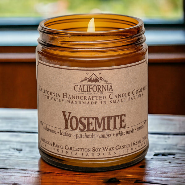 Yosemite National Park Scented Soy Wax Jar Candle | Cedarwood + Leather + Patchouli + Amber + White Musk + Berries