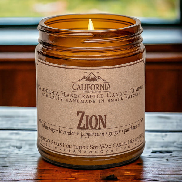 Zion National Park Scented Soy Wax Jar Candle | White Sage + Lavender + Peppercorn + Ginger + Patchouli Oil
