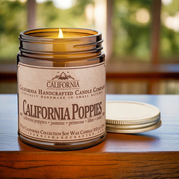 California Handcrafted California Poppies Scented Soy Wax Travel Candle | California Poppies + Jasmine + Primrose + Lilies + Cedar