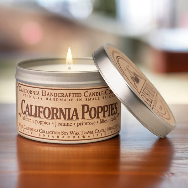 California Poppies Scented Soy Wax Travel Candle | California Poppies + Jasmine + Primrose + Lilies + Cedar