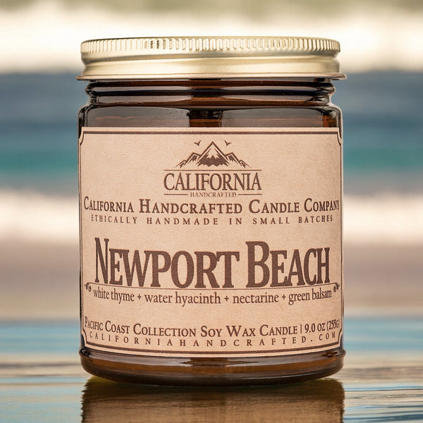 Newport Beach Scented Soy Wax Jar Candle | White Thyme + Water Hyacinth + Nectarine + Green Balsam