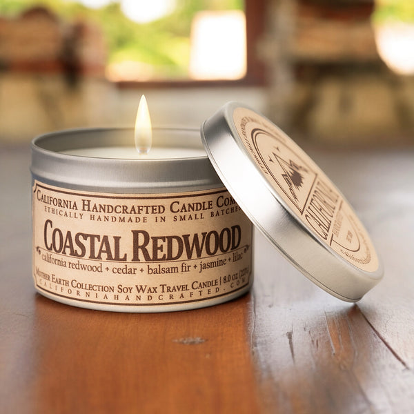 Coastal Redwood Soy Wax Travel Candle | California Redwood + Cedar + Balsam Fir + Jasmine + Lilac