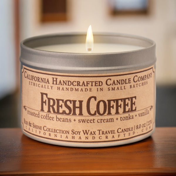 Fresh Coffee Scented Soy Wax Travel Candle | Roasted Coffee Beans, Sweet Cream, Tonka, Vanilla