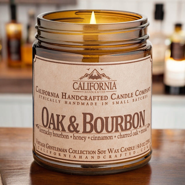 Oak & Bourbon Scented Soy Wax Jar Candle | Kentucky Bourbon + Honey + Cinnamon + Charred Oak + Musk