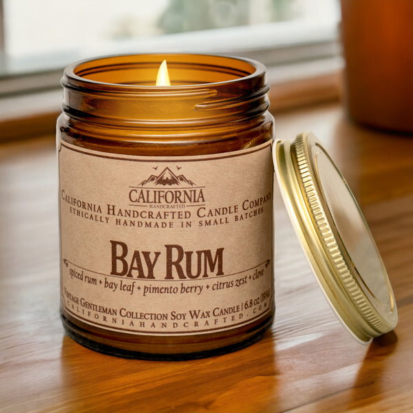 Bay Rum Scented Soy Wax Jar Candle | Spiced Rum + Bay Leaf + Pimento Berry + Citrus Zest + Clove