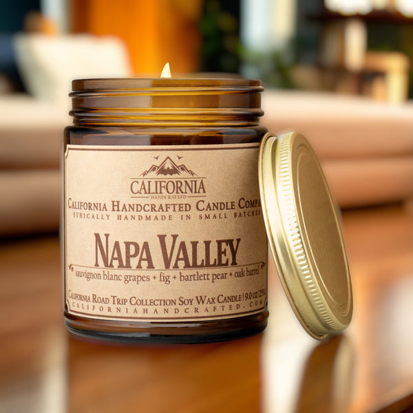 Napa Valley Scented Soy Wax Jar Candle | Sauvignon Blanc Grapes + Fig + Bartlett Pear + Oak Barrel