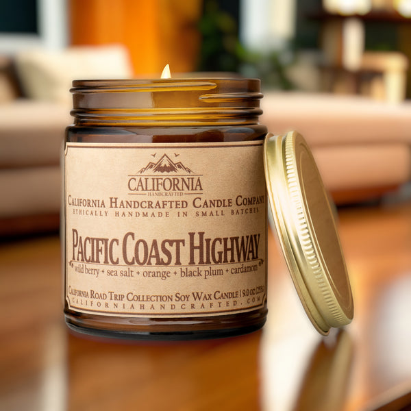 Pacific Coast Highway Scented Soy Wax Jar Candle | Wild Berry + Sea Salt + Orange + Black Plum + Cardamom