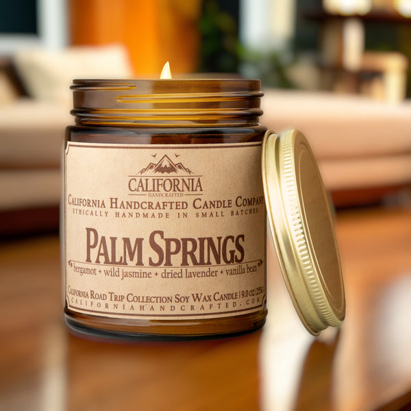 Palm Springs Scented Soy Wax Jar Candle | Bergamot + Wild Jasmine + Dried Lavender + Vanilla Bean