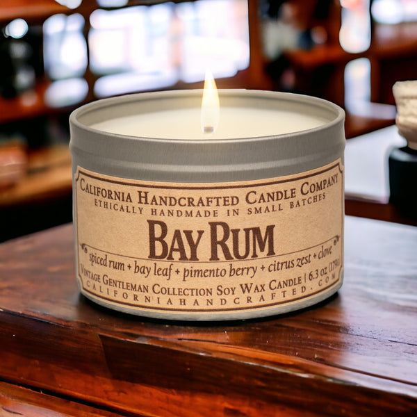 Bay Rum Scented Soy Wax Travel Candle | Spiced Rum + Bay Leaf + Pimento Berry + Citrus Zest + Clove