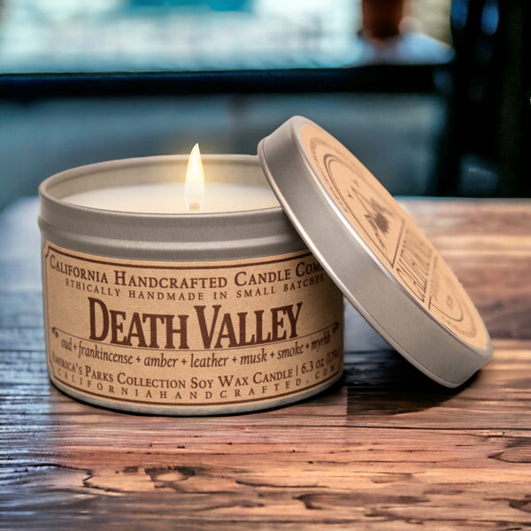 Death Valley National Park Scented Soy Wax Travel Candle | Oud + Frankincense + Amber + Leather + Musk + Smoke + Myrhh