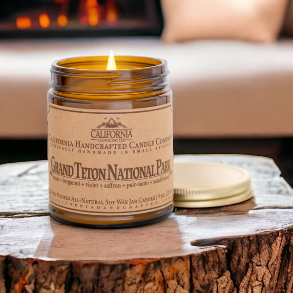 Grand Teton National Park Soy Candle | 9oz Amber Glass Jar | Moss + Bergamot + Violet Blend