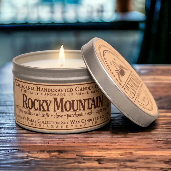 Rocky Mountain National Park Scented Soy Wax Travel Candle | Pine Needles + White Fir + Clove + Patchouli + Oak + Sugar Pine