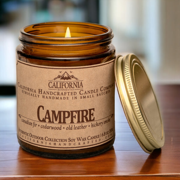Campfire Scented Soy Wax Jar Candle | Hickory Smoke + Pine Needles + Birchwood + Oak + Vanilla