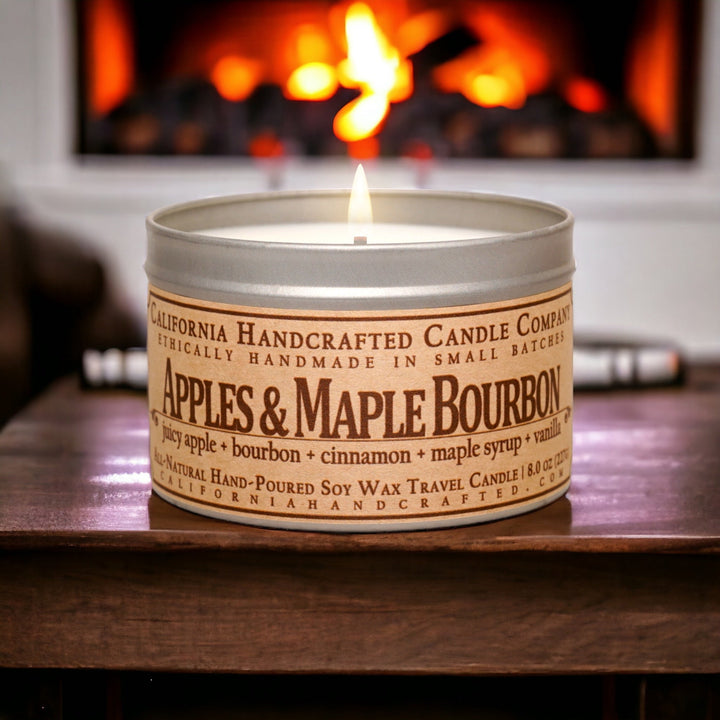 Apples & Maple Bourbon Scented Soy Wax Travel Candle | Juicy Apple + Bourbon + Cinnamon + Maple Syrup + Vanilla - California Handcrafted