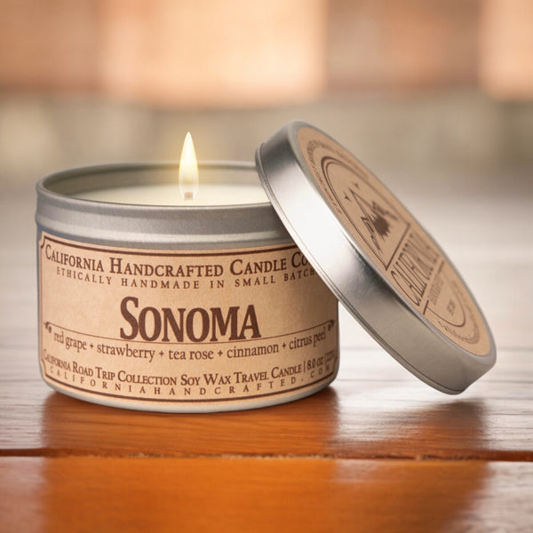 Sonoma Scented Soy Wax Travel Candle | Red Grape + Strawberry + Tea Rose + Cinnamon + Citrus Peel