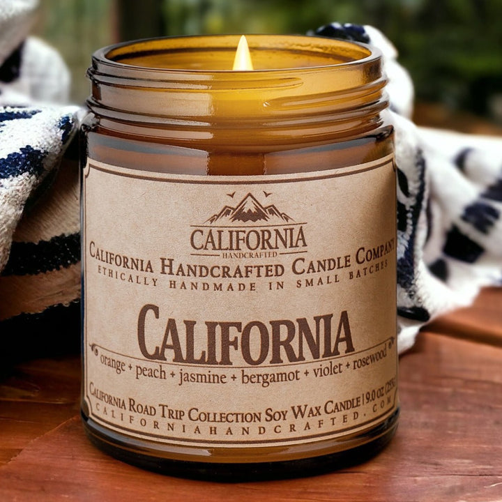 California Soy Wax Amber Jar Candle | Orange + Peach + Jasmine | 9 oz Jar - California Handcrafted