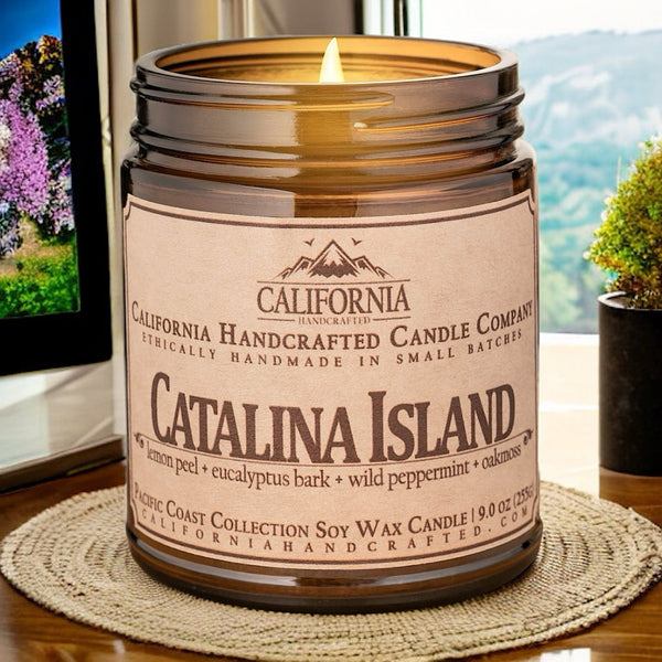 Catalina Island Soy Wax Amber Jar Candle | Lemon Peel + Eucalyptus Bark + Wild Peppermint | 9 oz Jar - California Handcrafted