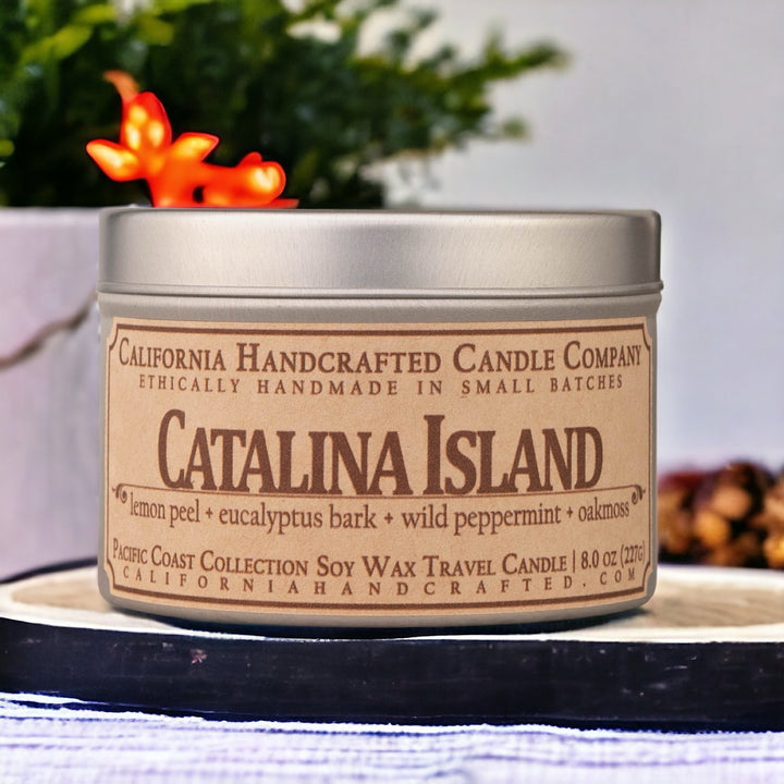 Catalina Island Soy Wax Travel Candle | Lemon Peel + Eucalyptus Bark + Wild Peppermint | 8 oz Tin - California Handcrafted