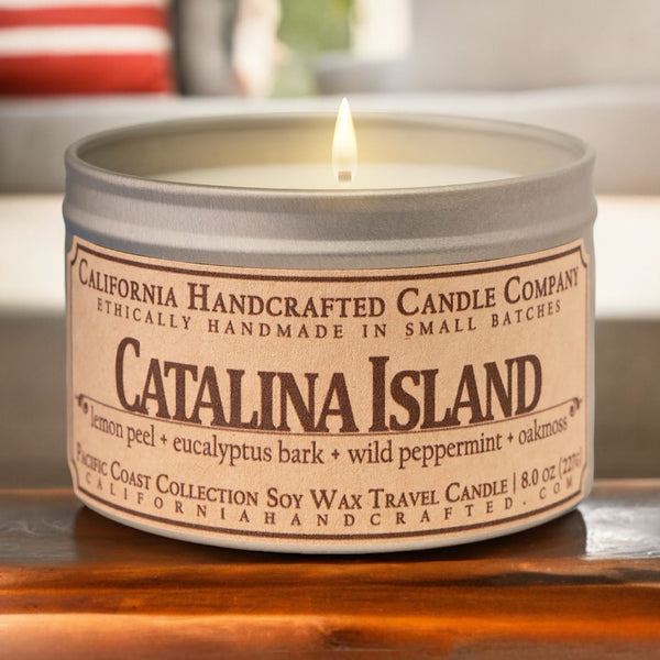 Catalina Island Soy Wax Travel Candle | Lemon Peel + Eucalyptus Bark + Wild Peppermint | 8 oz Tin - California Handcrafted