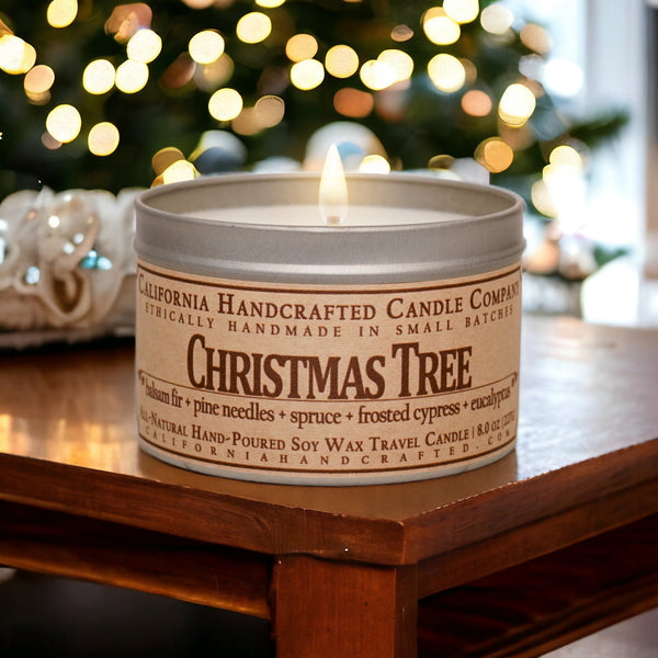 Christmas Tree Scented Soy Wax Travel Candle | Balsam Fir + Pine Needles + Spruce + Frosted Cypress + Eucalyptus - California Handcrafted