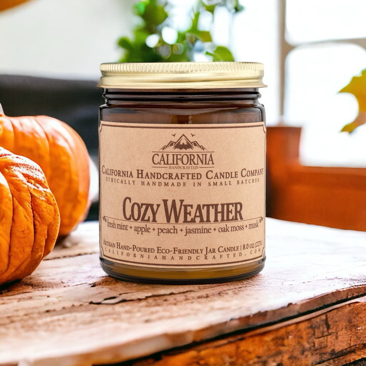 Cozy Weather Scented Soy Wax Travel Candle | Fresh Mint + Apple + Peach + Jasmine + Oak Moss + Musk - California Handcrafted