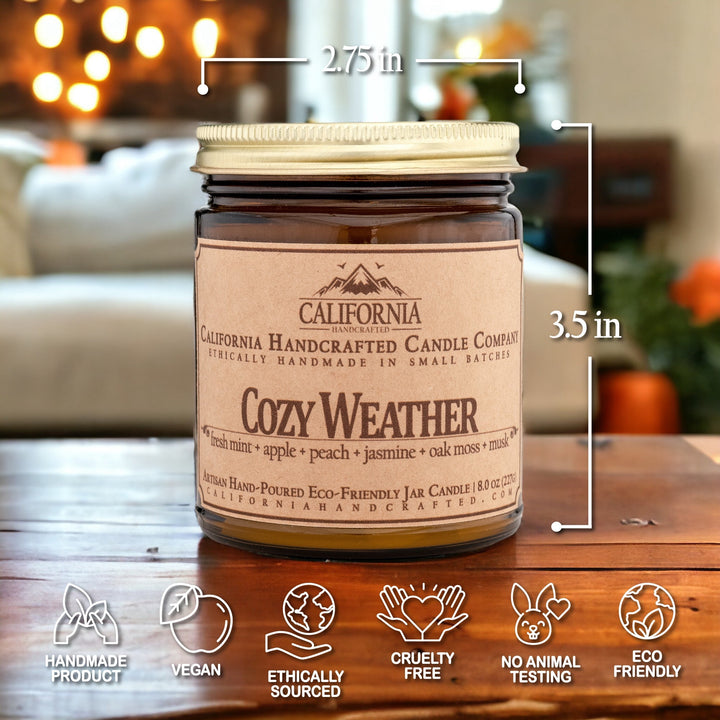 Cozy Weather Scented Soy Wax Travel Candle | Fresh Mint + Apple + Peach + Jasmine + Oak Moss + Musk - California Handcrafted