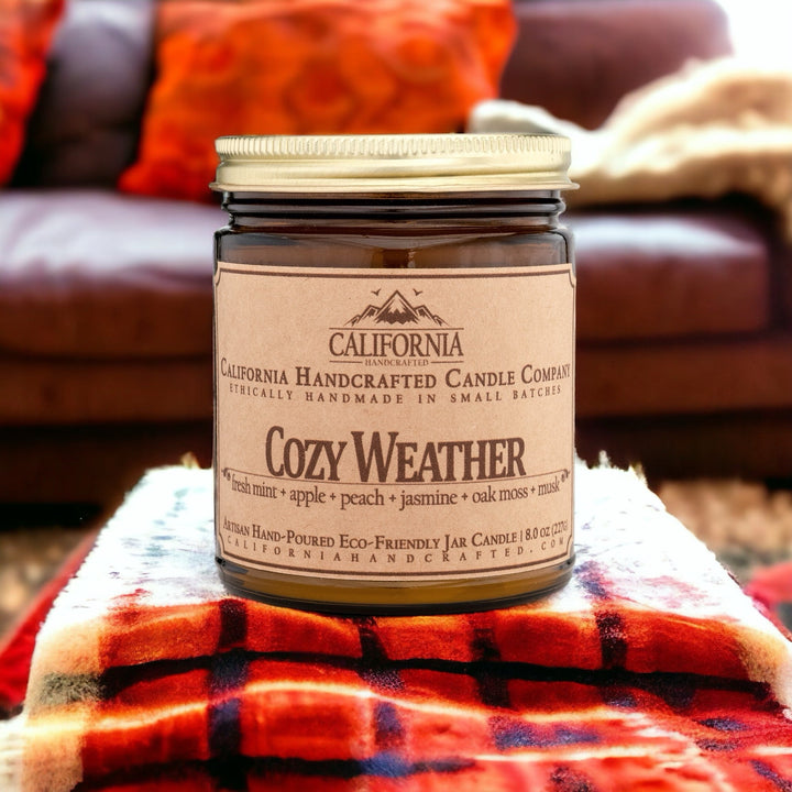 Cozy Weather Scented Soy Wax Travel Candle | Fresh Mint + Apple + Peach + Jasmine + Oak Moss + Musk - California Handcrafted