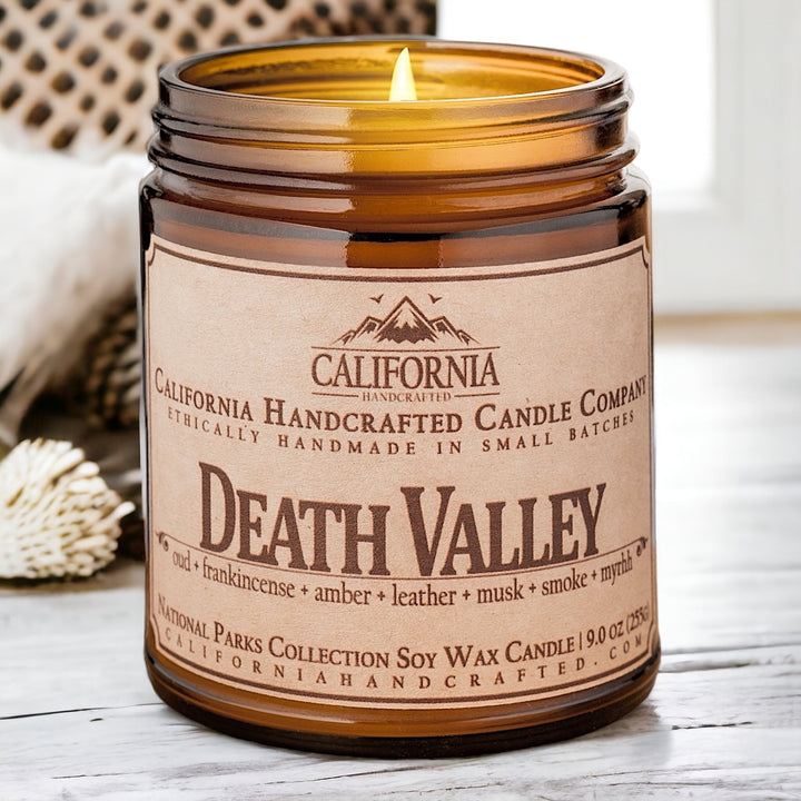 Death Valley Soy Wax Amber Jar Candle | Oud + Frankincense + Amber | 9 oz Jar - California Handcrafted