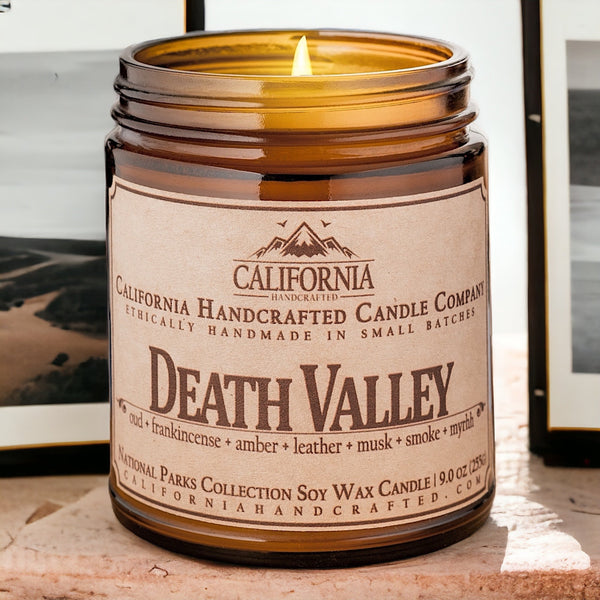 Death Valley Soy Wax Amber Jar Candle | Oud + Frankincense + Amber | 9 oz Jar - California Handcrafted