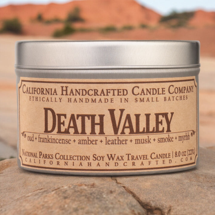 Death Valley Soy Wax Travel Candle | Oud + Frankincense + Amber | 8 oz Tin - California Handcrafted