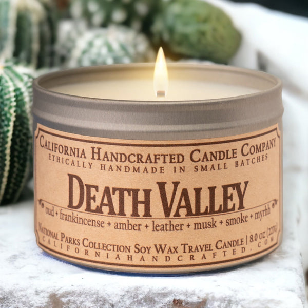 Death Valley Soy Wax Travel Candle | Oud + Frankincense + Amber | 8 oz Tin - California Handcrafted