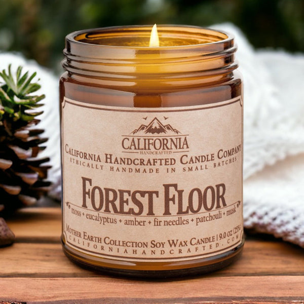 Forest Floor Soy Wax Amber Jar Candle | Moss + Eucalyptus + Amber | 9 oz Jar - California Handcrafted