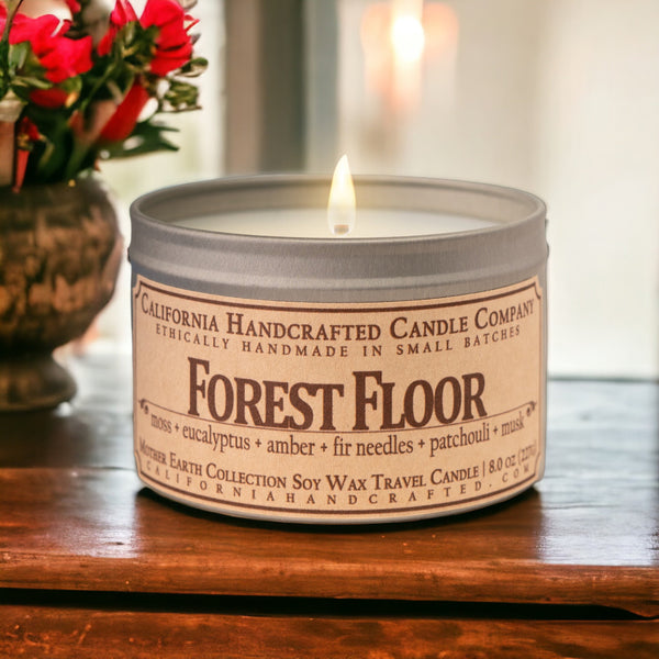 Forest Floor Soy Wax Travel Candle | Moss + Eucalyptus + Amber | 8 oz Tin - California Handcrafted