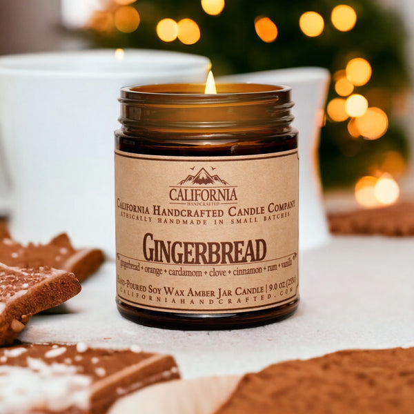 Gingerbread Scented Soy Wax Jar Candle | Gingerbread + Orange + Cardamom + Clove + Cinnamon + Rum + Vanilla - California Handcrafted