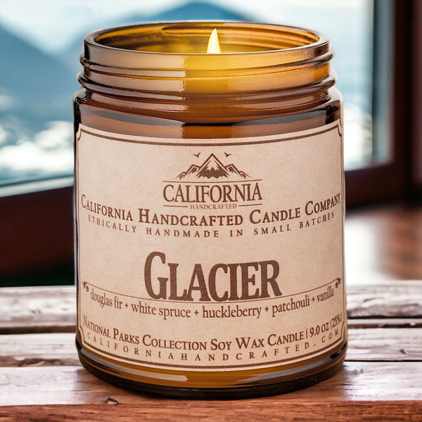 Glacier Soy Wax Amber Jar Candle | Cedarwood + Amber + Sandalwood | 9 oz Jar - California Handcrafted