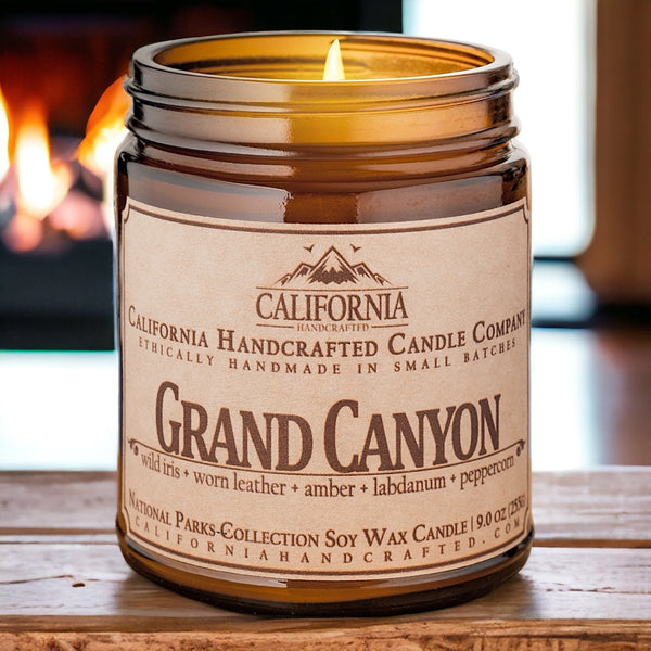 Grand Canyon Soy Wax Amber Jar Candle | Wild Iris + Worn Leather + Amber | 9 oz Jar - California Handcrafted