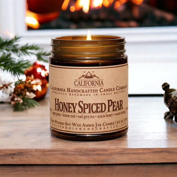 Honey Spiced Pear Scented Soy Wax Jar Candle | Sugar Pears + Lemon Zest + Earl Grey Tea + Acacia Honey + Warm Nutmeg - California Handcrafted