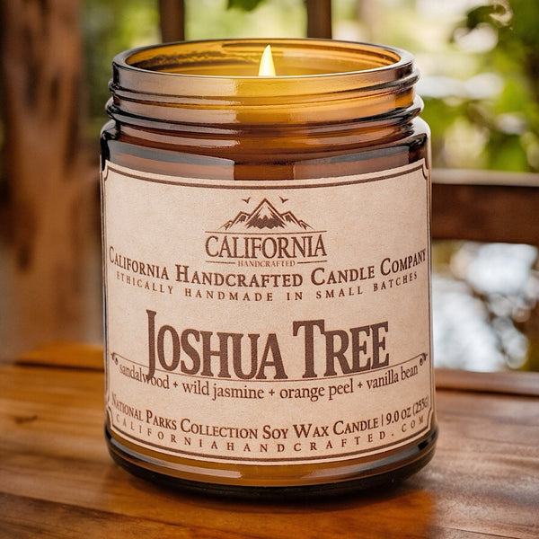 Joshua Tree Soy Wax Amber Jar Candle | Sandalwood + Wild Jasmine + Orange Peel | 9 oz Jar - California Handcrafted