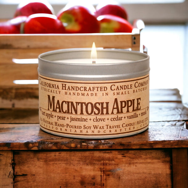 Macintosh Apple Scented Soy Wax Travel Candle | Green Leaves + Pear + Plum + Cinnamon + Sugar + Smoke - California Handcrafted