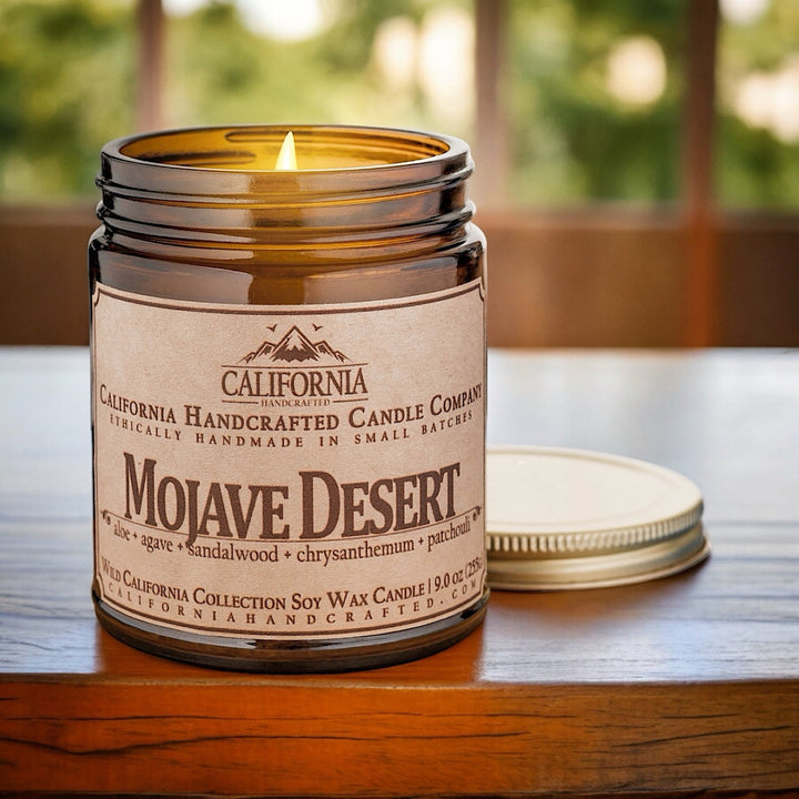 Mojave Desert Soy Wax Amber Jar Candle | Aloe + Agave + Sandalwood | 9 oz Jar - California Handcrafted