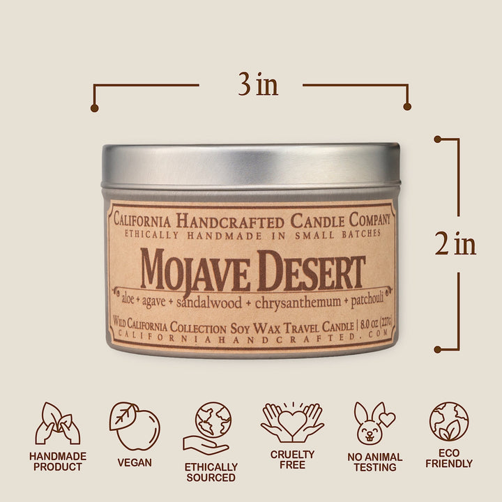 Mojave Desert Soy Wax Travel Candle | Aloe + Agave + Sandalwood | 8 oz Tin - California Handcrafted