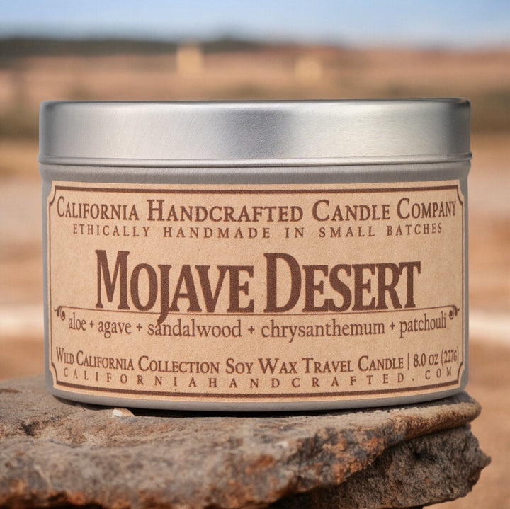 Mojave Desert Soy Wax Travel Candle | Aloe + Agave + Sandalwood | 8 oz Tin - California Handcrafted